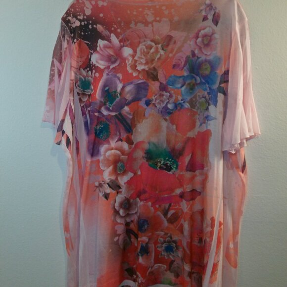Peach and Pink floral sublimation tunic top Size 3X - Picture 6 of 10